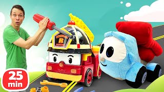 видео: Грузовичок Лева и его друзья Робокары играют в строителей. Строим, чиним и веселимся вместе! картинка: Грузовичок Лева и его друзья Робокары играют в строителей. Строим, чиним и веселимся вместе!