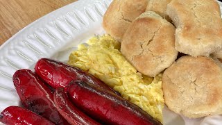 OLD SCHOOL COUNTRY BREAKFAST/BUTTERMILK BISCUITS/RED HOT  LINKS