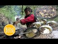 hunt the fish in the himalayan river and cooking and having in the cave || village food kitchen ||