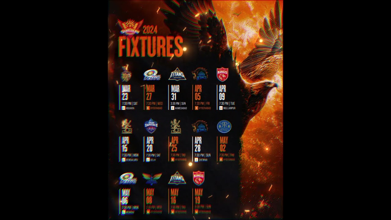 SRH IPL Schedules | IPL 2024 | ipl2024 | Srh ipl 2024  #sunrisershyderabad #cricket #ipl #viratkohli