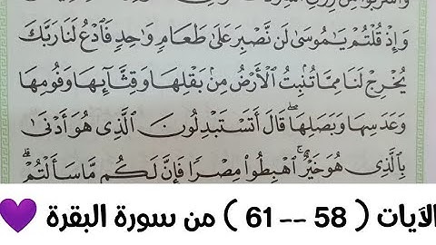 الآيات ( ٥٨--٦١ ) من سورة البقرة 💜💜