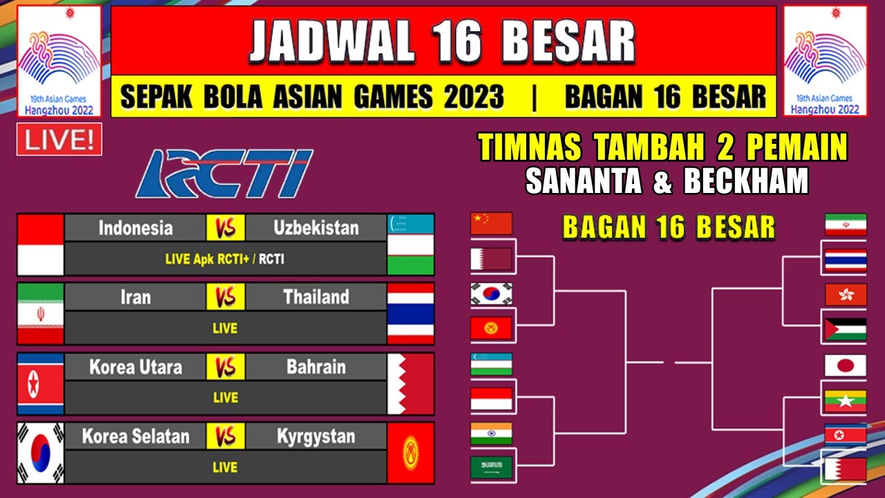 Jadwal 16 Besar Asian Games 2023 INDONESIA vs UZBEKISTAN Bagan 16