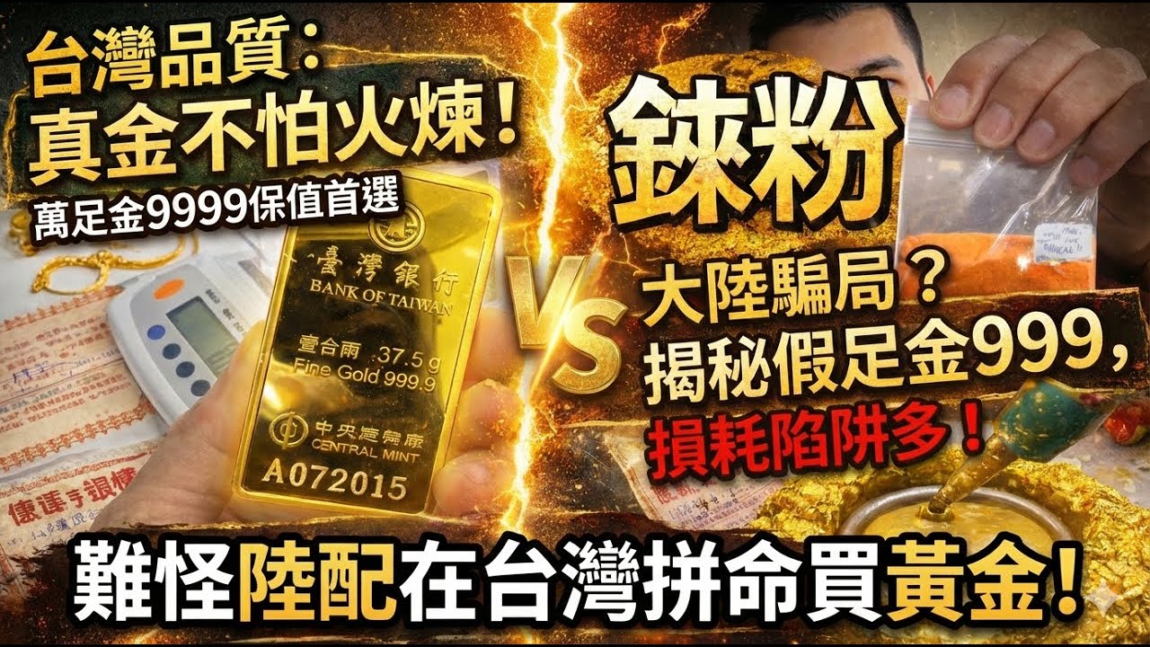 台灣品質，真金不怕火煉！台灣賣的是「萬足金9999」，大陸賣的是「加錸粉的假足金999」？… 難怪台灣陸配，急著賣掉自己的黃金首飾…