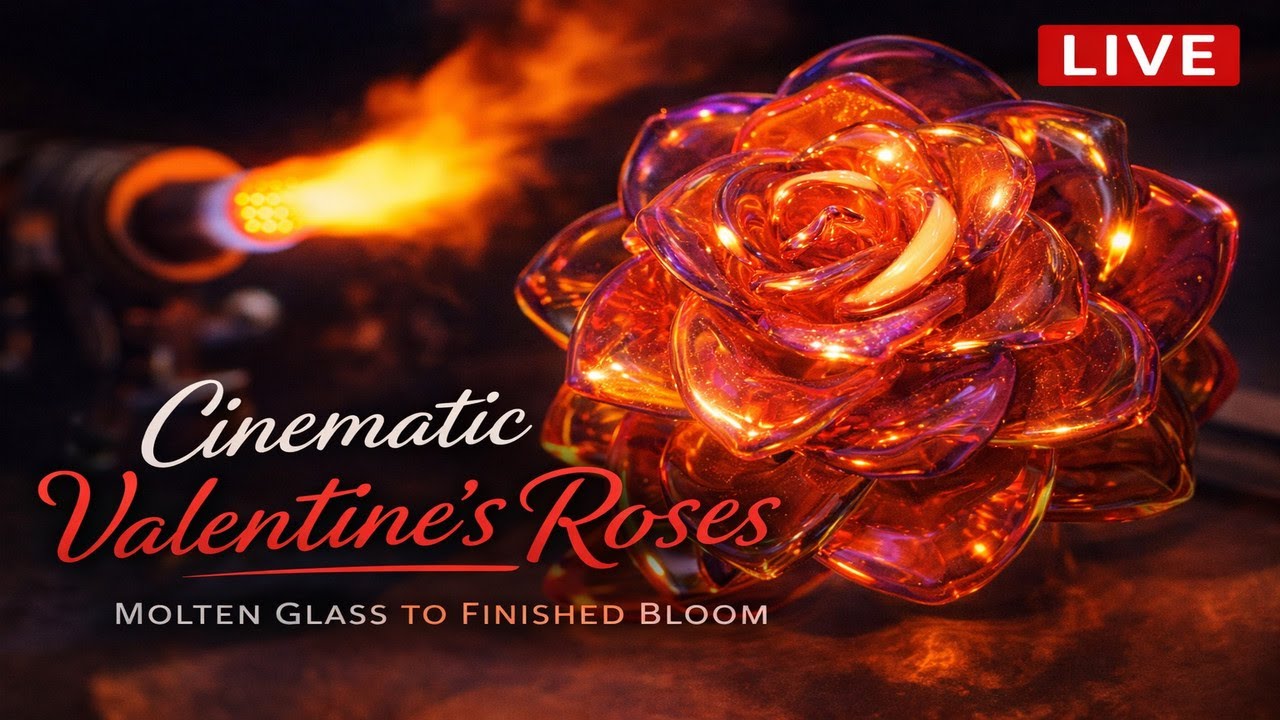 LIVE Glassblowing – Cinematic Valentine Roses | Molten Glass to Bloom