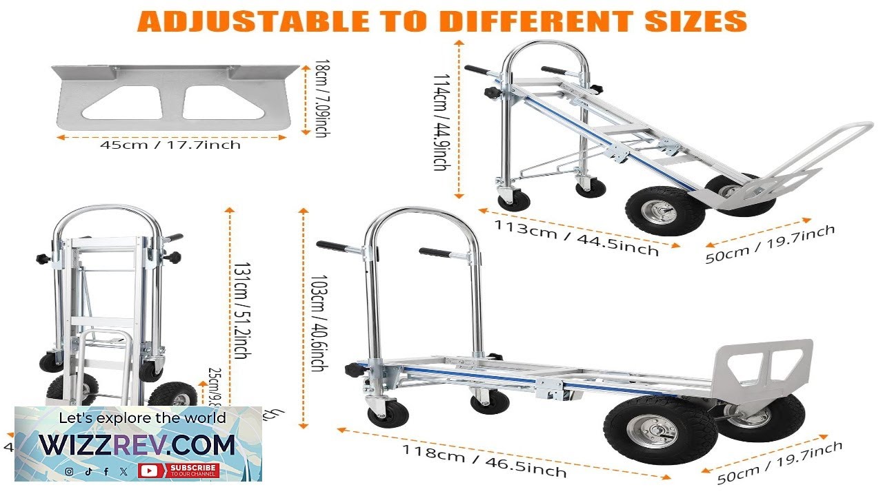 Алюминиевая ручная тележка Garvee 2 в 1, трансформируемая хозяйственная тележка, длина 19,7 дюймов.