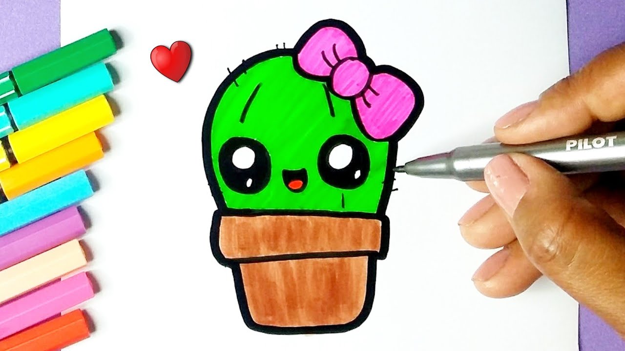 Desenho de cacto kawaii fofo para colorir · Creative Fabrica