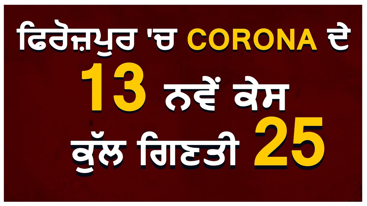 Breaking : Ferozpur में Corona के 13 नए Positive केस ,कुल गिनती हुई 25