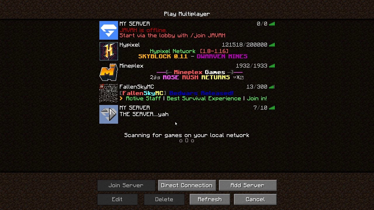 mincraft java servers