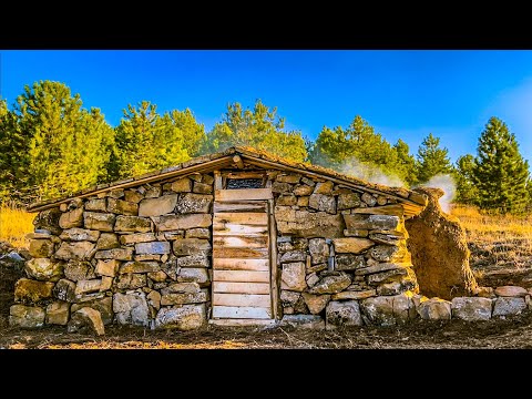 Taşlardan Şömineli Bir Dağ Evi Yaptım - Kendi Evini Kendin Yap - Bushcraft - Tek Başına Taş Ev