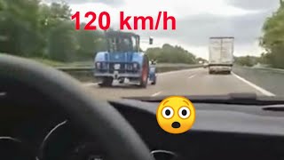 TRACTOR TERROR HANOMAG a 130 km/h por autopista.Old Tractor pulling High speed road highway