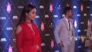 Sapna Pabbi Showing Hot Legs In High Slit Dress At Femina Beauty Awards 2018