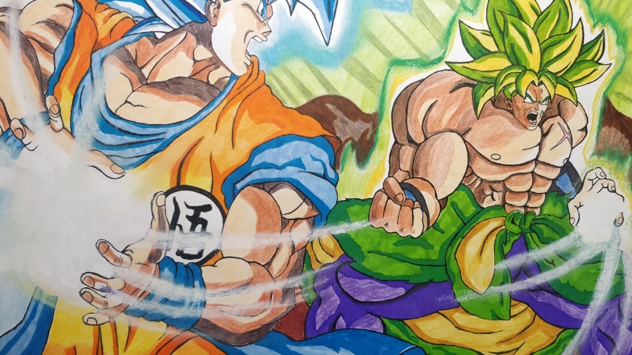 DRAWING EPIC FIGHT SCENE OF BROLY AND GOKU !! DRAGON BALL SUPER YouTube
