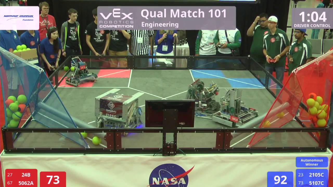 VEX Worlds 2016 - VRC High School - Engineering - Qual 101 (24B 5062A) 261 vs 227 (2105C 5107C)