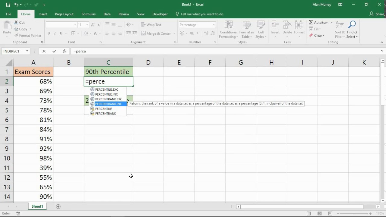 Excel PERCENTILE.INC Function - Calculate the 30th Percentile