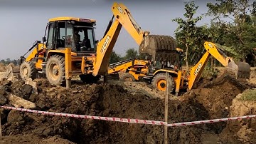JCB Backhoe Loader Making A Bridge Foundation - JCB 4x4 Working Road Construction
