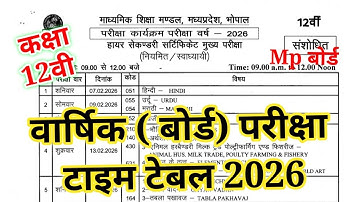 MP बोर्ड कक्षा 12वी का टाईम टेबल 2026 | 12th class annual exam time table 2026 | Mp board 
