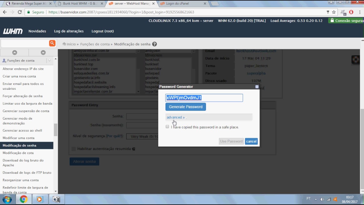 Como mudar senha dos clientes pelo whm