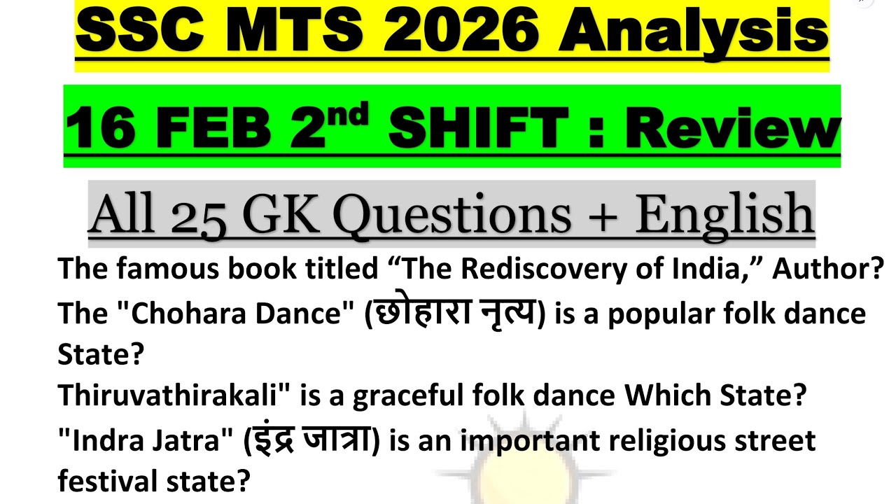SSC MTS 2nd Shift 16 Feb 2026 Exam Analysis | Today Paper Review | SSC MTS GK Analysis