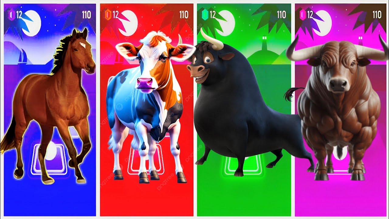 Funny Horse 🐴 🆚 Funny Cow 🐄🆚 Funny Ferdinand 🐂🆚 Funny Bull 🐂🆚 Tiles Hop EDM Rush