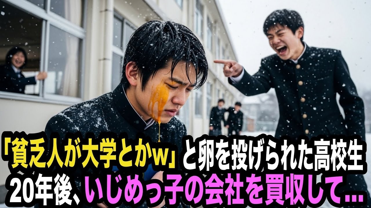 「貧乏人が大学行けるわけないだろ」と卵を投げられた高校生。20年後、いじめっ子の会社を買収して笑顔で握手する…！
