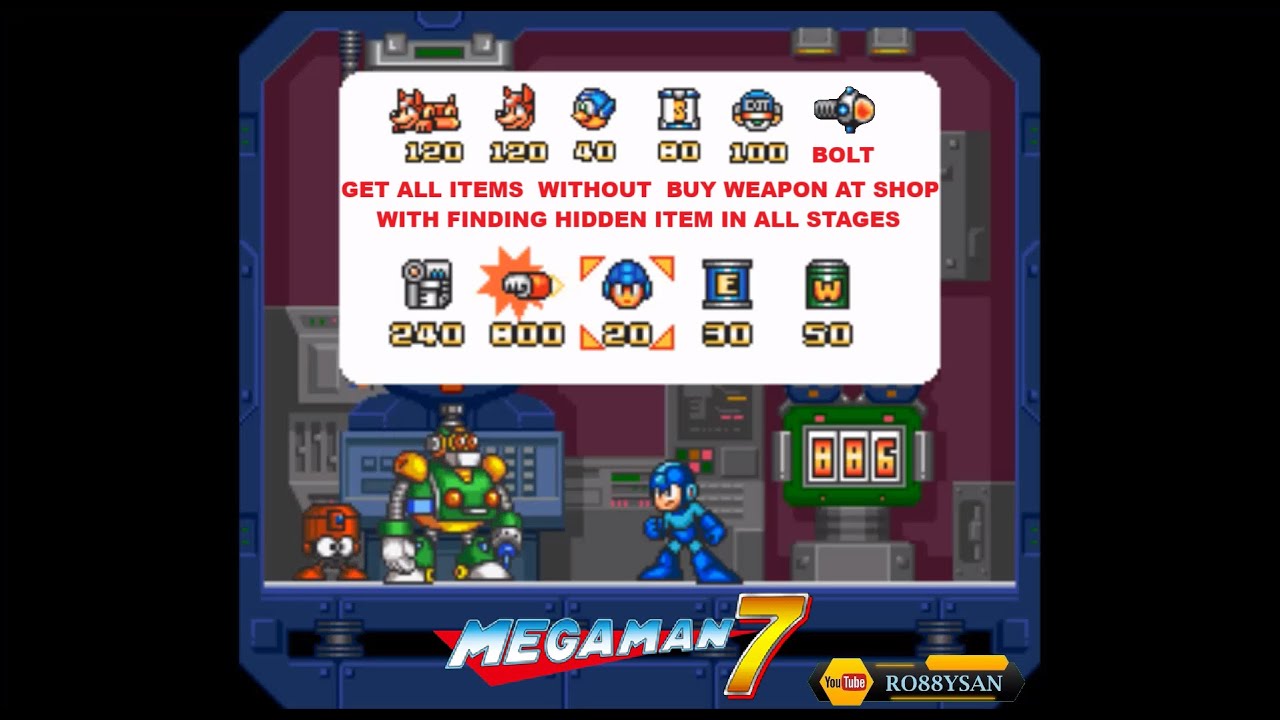 MEGAMAN 7 SNES, HOW TO GET ALL HIDDEN PARTS  WITHOUT BUY IT FROM SHOP