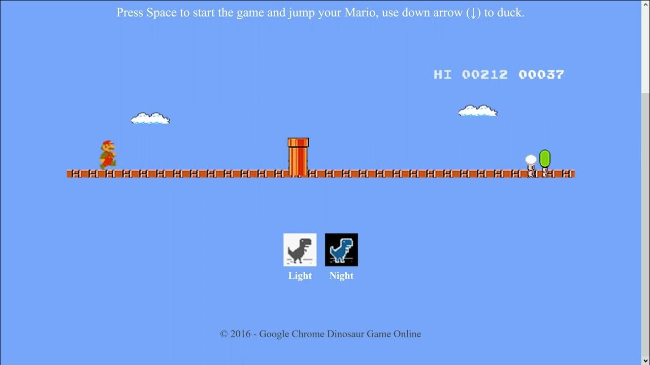 Google Chrome T-Rex Dinosaur Game with Super Mario Touch, built with ReactJS