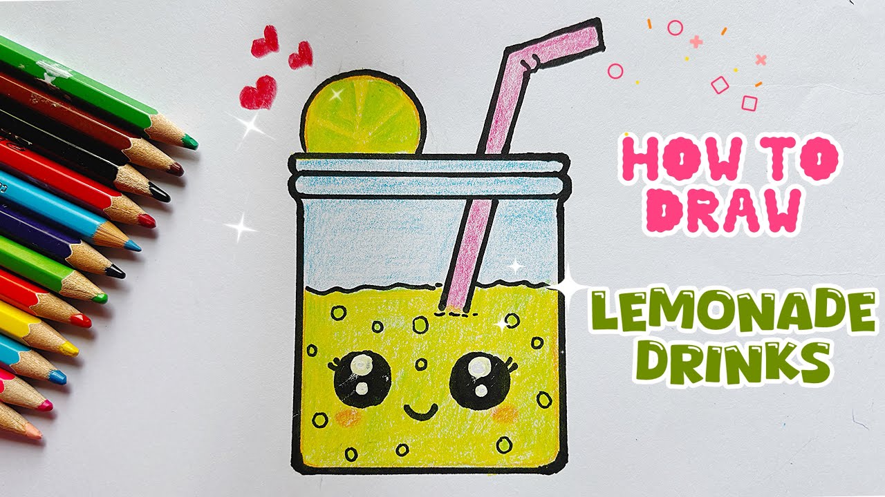 HOW TO  DRAW DRINKS SO CUTE// HOW TO DRAW LEMONADE 
