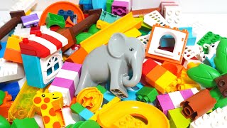 Satisfying Building Blocks Marble Run ASMR Course of elephants and funny animals