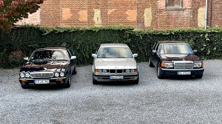 Drei Youngtimer in den Ardennen (BMW 750i, Jaguar Daimler V8, Mercedes 560 SEL)