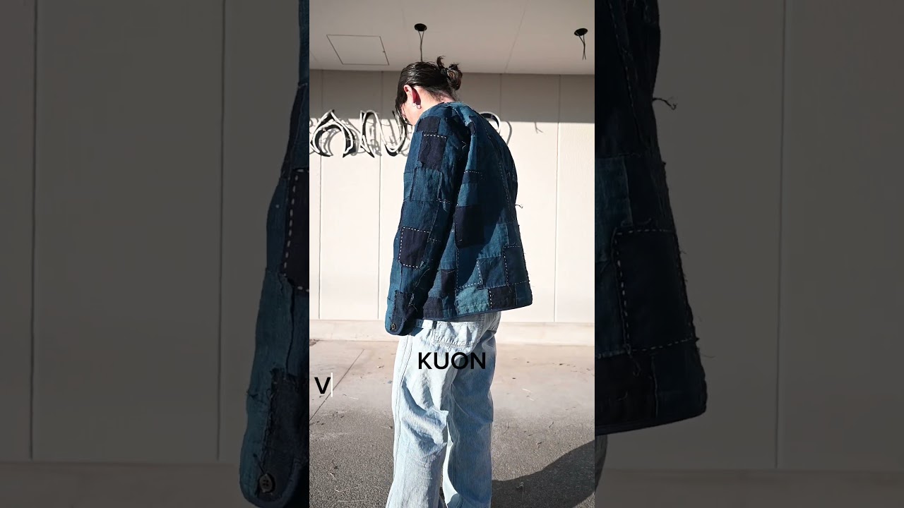 KUON クオン 日本製 Vintage Boro Patchwork V-neck Jacket ヴィンテージ襤褸パッチワークVネックジャケット BJK05 M NAVY 久遠 定価275,000円 アウター【新古品】【中古】【KUON】 新品 KUON クオン 日本製 Vintage Boro Patchwork V-neck Jacket