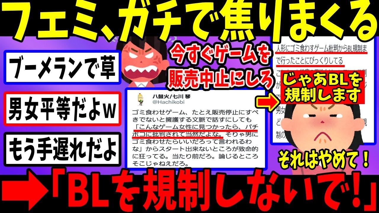 【ブーメラン】アニメやゲーム叩きをしたフェミ、ダブスタ炎上して垢消し逃亡ｗ
