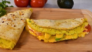 Incredibly Quick Breakfast Ready in 5 Minutes - Tortilla with eggs tomatoes and avocado