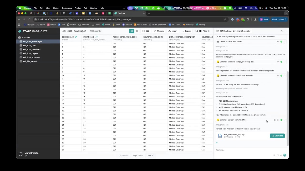 Tonic.ai Tutorials: Generating synthetic EDI 834 files with Tonic Fabricate