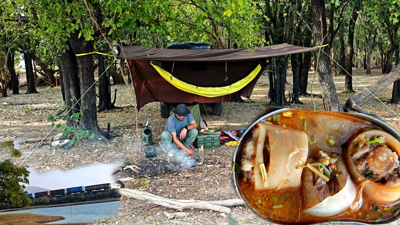 {Camping-Kitchen} ต้มซุปหางวัวหม้อสนาม,ผูกเปลนอนริมเขื่อน,ผิงไฟในช่วงปลายฤดูหนาวในประเทศไทย
