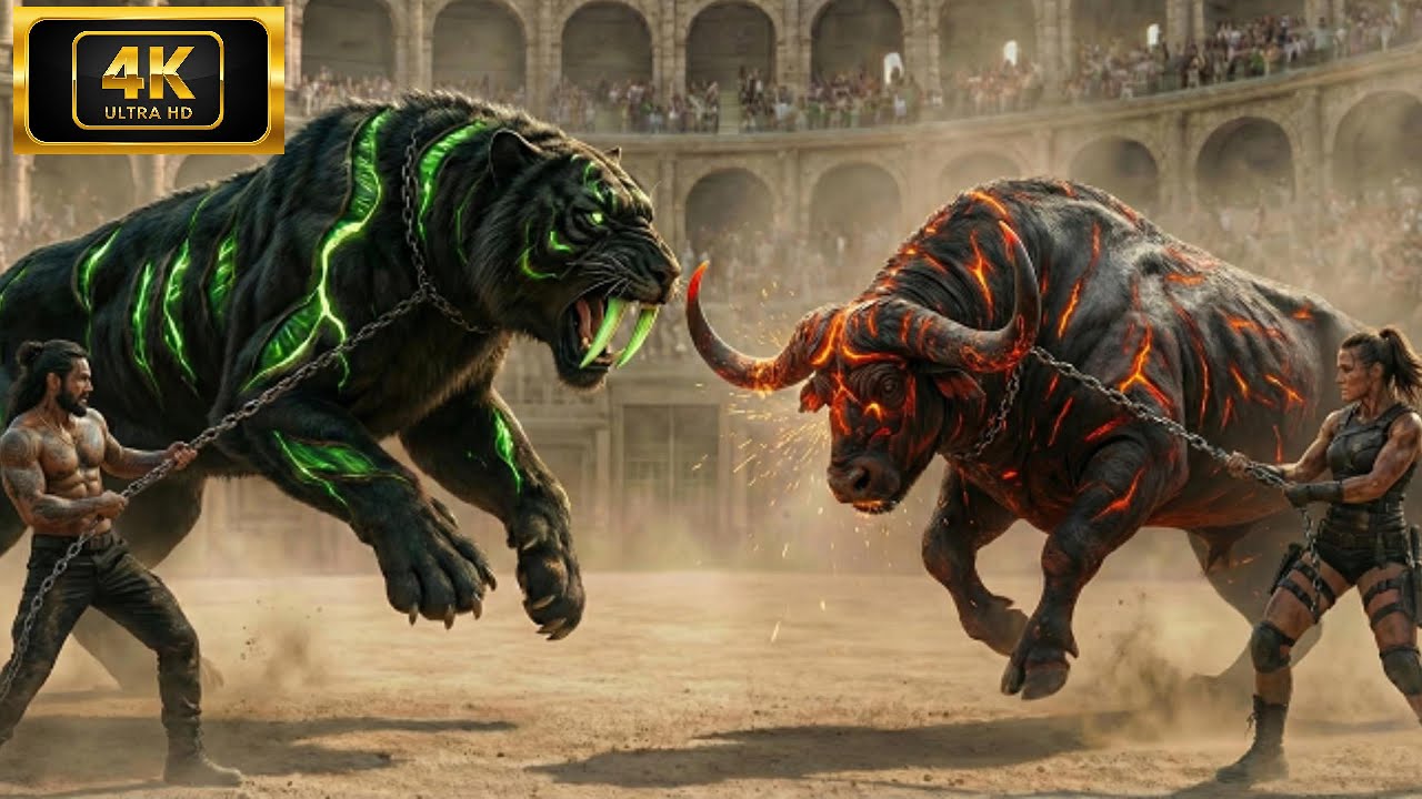 ⚔️ Epic Animal Fight: Hellhorn Buffalo vs the Bio-Venom Sabercat — One Arena Survives!