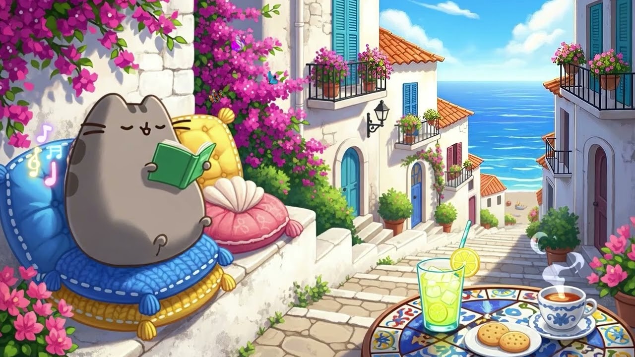 Pusheen Reads by the Sea as Soft Lofi Plays 🌊📖 A Calm Afternoon for Study & Gentle Sleep