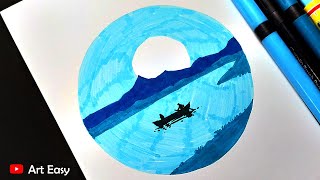 pen brush easy drawing boat landscape