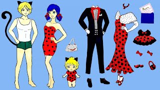 PAPER DOLLS FAMILY DRESS UP LADYBUG & CAT NOIR COSTUMES DRESSES ACCESSORIES DOLLHOUSE PAPERCRAFTS