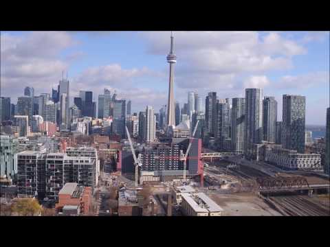 Downtown Toronto drone video from 90 meters altitude