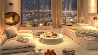 Smooth Jazz in Luxury Apartment With Rainy Night Views | Relaxing Jazz Music for Good Mood