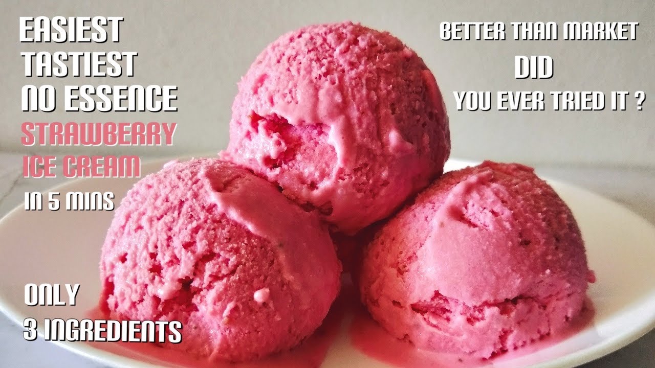 3 Ingredients, Easy, Homemade Strawberry Ice cream Recipe| With Condensed Milk & Whipped Cream