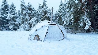 Попал в сильный снегопад! - 3-дневный зимний кемпинг - жаркая палатка, мороз, снегопад