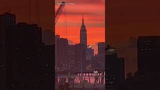 New Yorkers treated to stunning sunset over the weekend as it cast orange glow across the skyline