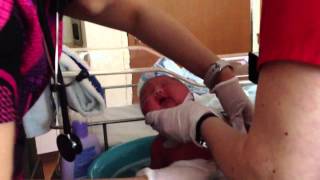 Baby Olivia's first bath