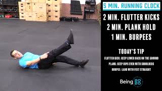 5 Minute Running Clock of Flutter Kicks, Plank Holds and Burpees