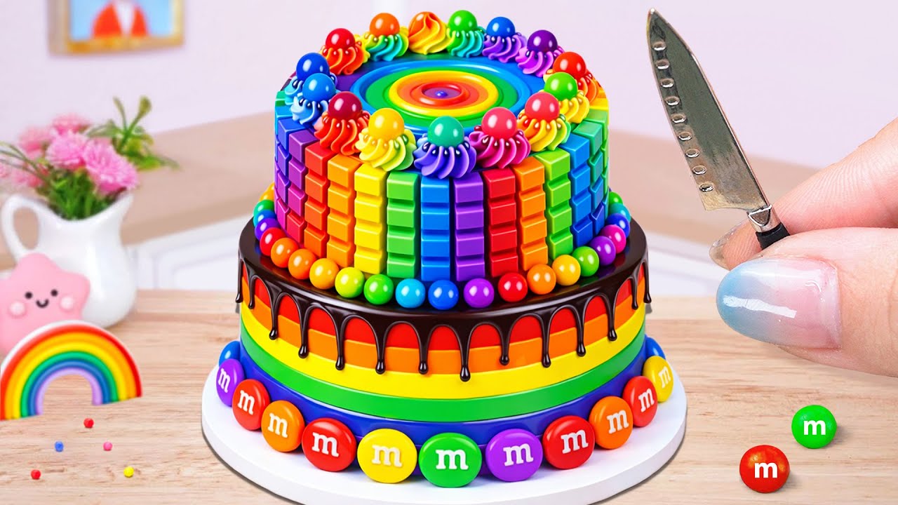 Mesmerizing Rainbow M&M Cake 😋 Sweetheart Chocolate Mini Cake Recipe 🌈 Unbox Overworld