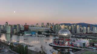 Vancouver Sunrise - False Creek - Science World - 4K