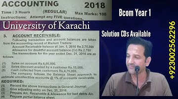 Year 2018, Account Receivable Bcom Part 1, Karachi University, Bcom Past Papers Solutions