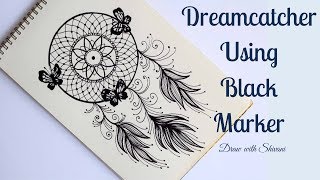 How to draw Dream Catcher using Black Marker DIY Dream Catcher Drawing