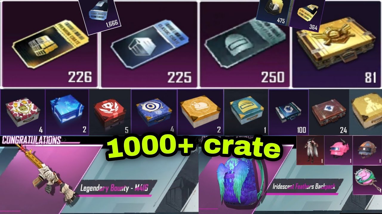 1000+ FREE crate opening | 225 premium & 225 classic crate | new premium crate opening pubg mobile